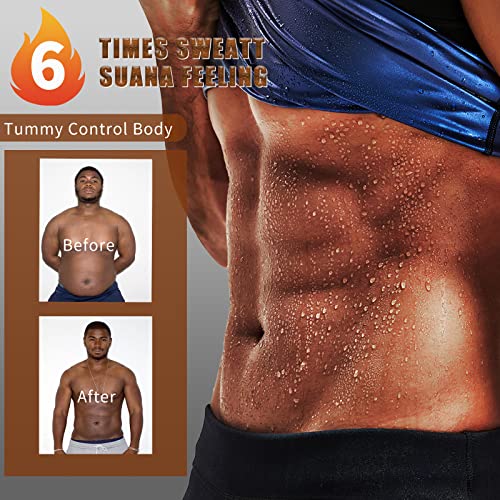 BODYSUNER Sauna Suit Sweat Vest Workout Tank Top for Men Compression Workout Weighted Vest Blue,L/XL