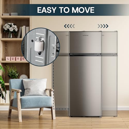Upstreman 7.7 Cu.Ft. Refrigerator with Freezer, Double Door, Adjustable Thermostat, Large Capacity, Reversible Door Swing, Refrigerator for Apartment, Office, Dorm, Stainless (BD75)