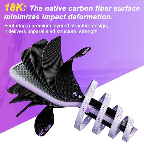 Pickleball Paddles, 18K Raw Carbon Fiber Pickleball Paddle High Grit & Spin with PP Honeycomb Core 16mm Thickness and Thermoformed Elongated Shape, Increased Power for Ultimate Spin & Consistency