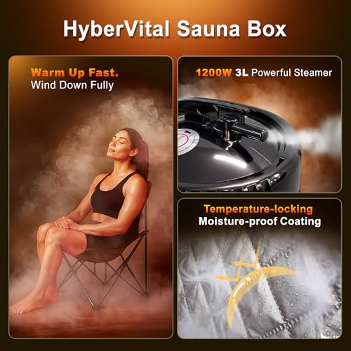 HyberVital Sauna Box, Portable Sauna for Home, Large Sauna Tent with 3.0L Steamer for Full Body SPA, Easy Assembly Quick Heat-Up Sauna Experience
