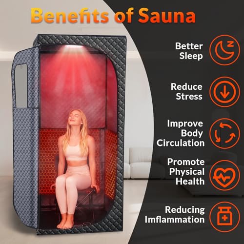 Veloqore Dry Infrared Sauna, Red Light Therapy Saunabox for Relaxation, Detox and Muscle Relief, 9 Levels Up to 140°F Personal Indoor Saunas Tent, Portable Sauna for Home, Bedroom, Living Room