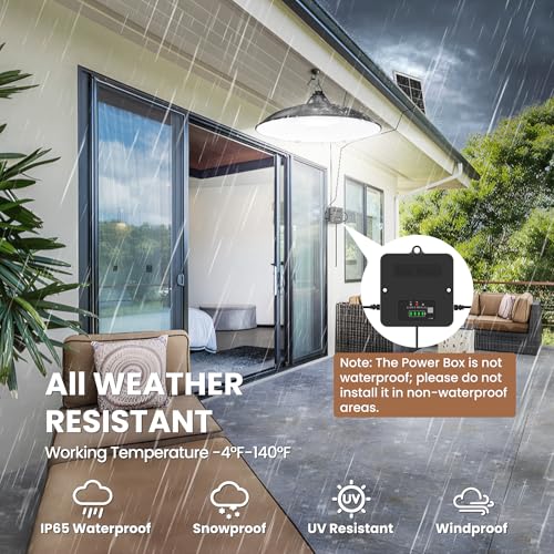 APILAB Solar Shed Light Indoor Outdoor, 2000LM Daytime Available Pendant Light with Pull String, Dusk to Dawn, 3 Lighting Modes Solar Lights Indoor, IP65 Waterproof for Barn, Gazebo, Shop, Garage
