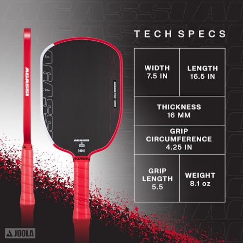 JOOLA Agassi PRO IV 16mm Pickleball Paddle w/Extended Sweet Spot - Carbon Fiber Surface Increases Spin & Control - SK Film for Power & Larger Sweet spot - UPA-A Certified - USAP Approved - NFC Chip