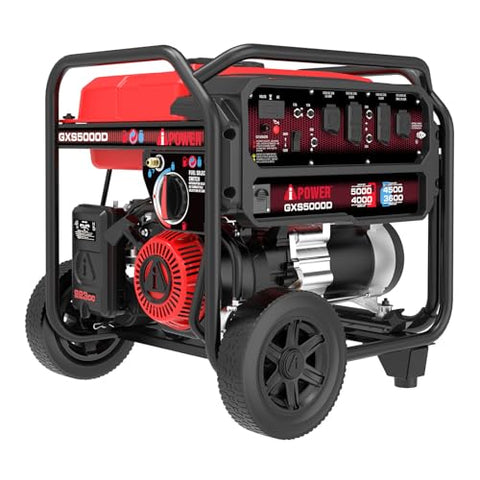 A-iPower 5000-Watt Portable Generator Gas & Propane, CO Sensor Shutdown, Heavy Duty Generators with 223cc OHV Engine For Jobsite, RV, Home Backup, Emergency (GXS5000D)