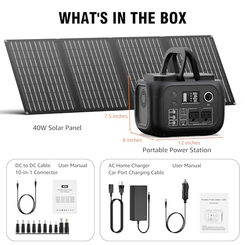 Solar Powered Generator 300W Peak/70400mAh, 260Wh Portable Power Station with Panels 40W Included, Solar Generator with AC Outlet 110V for Home Use, Camping, Outdoor, Power Backup