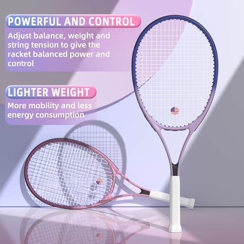 Tennis Rackets for Adults 27 Inch Tennis Racquets Set Included Tennis Racket Tennis Balls Overgrips Vibration Dampers Tennis Bag