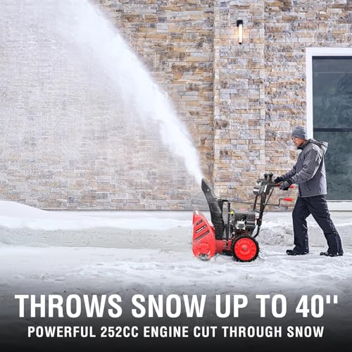 PowerSmart Snow Blower Gas Powered 24 in. 252cc OHV Engine with Eletric Start, 13 in. Airless Tires, Self-Propelled Two-Stage Snowblower