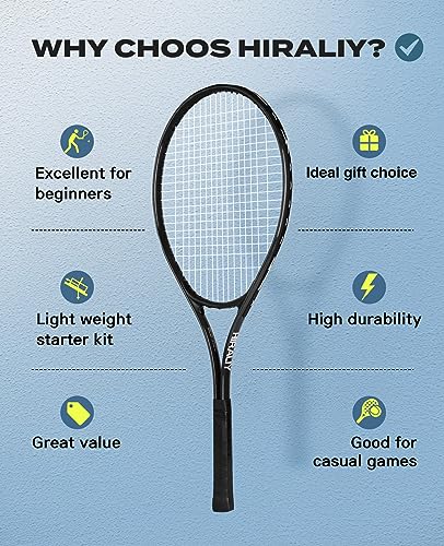 HIRALIY 27" Tennis Rackets Set for Adults,2 Player Pre-Strung Tennis Racquets,2 Overgrip Tapes,3 Balls, and 1 Carrying Bag,Outdoor Recreational Sport for Beginner,Men,Women(Black)