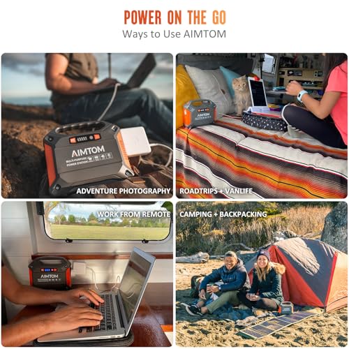 AIMTOM 155Wh Portable Power Station with 30W Solar Panel – 150W Peak/110V AC, 18W USB-C, 2x USB-A & 12V DC – Solar Generator for Camping, Home, RV, Travel & Emergencies