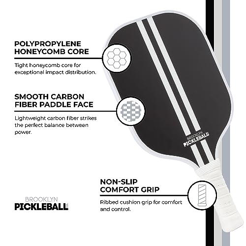 Premium Pickleball Paddles for All Skill Levels – USAPA Approved, Honeycomb Core & Cushioned Grip – Carbon Fiber Black Pickle Ball Paddle Set – Made by Brooklyn Pickleball Co.