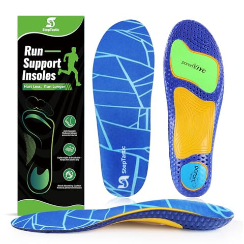StepTastic Arch Support Running Insoles with Flexible Cushioning, Comfortable Shoe Inserts for Running Shoes, Shock Absorption, Trim-to-Fit for Men & Women (Blue,M9.5-10.5/W10.5-11.5, 1 Pair)
