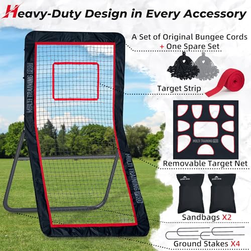 Heavy-Duty Lacrosse Rebounder for Backyard 4x7 ft Volleyball Rebounder Net Bounce Back with Adjustable Angles for Lacrosse Volleyball Baseball Soccer Includes Removable Target Net (Red)