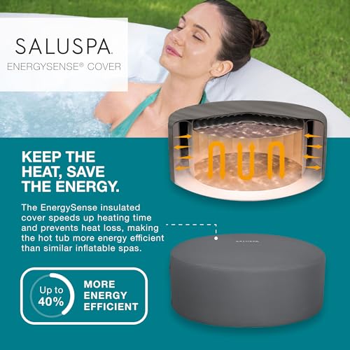 Bestway SaluSpa Aruba AirJet Large Round 2 to 3 Person Inflatable Hot Tub Portable Outdoor Spa with 110 AirJets and EnergySense Cover, Grey