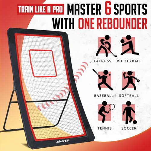 ZEALFEEL Lacrosse Rebounder, 4x7FT Volleyball Rebounder for Backyard with 5 Rebound Angles, Target Strip, Lacrosse Rebound Net Perfect for Lax Baseball Volleyball & Soccer Practice
