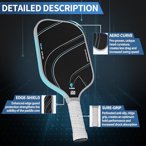 Fligon Pickleball Paddles Carbon Fiber T700 Surface USAPA Approved Pickleball Paddle Enhanced Grip & Spin Featuring 16MM Polypropylene Honeycomb Core Perfect for Beginner and Advanced Players（Grey）
