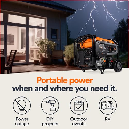 Generac 8,000-Watt Gas-Powered Portable Generator - COsense Technology - Powerrush Advanced Technology - Power for Emergencies and Recreation - Electric Start - Orange/Black - 50 State Compliant