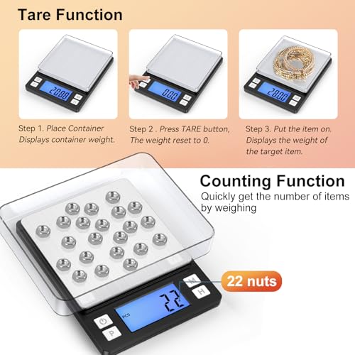 BOMATA Professional Jewelry Scale, 1kgx0.01g High Precision Digital Pocket Scale with Multiple Functions (Tare, Hold, Counting...), Ideal for Coin, Gold, Gemstones, Black