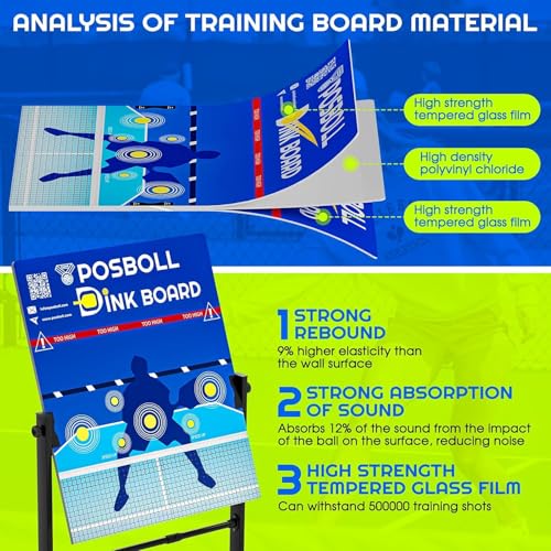 Posboll Pickleball Practice Board&Dink Rebounder with Stand Pickleball Wall for Practice Dink Board for Pickle Ball Training Adjustable Pickle Ball Practice Rebounder Pad Portable Dink Guru