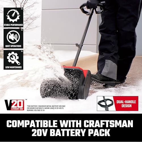 Craftsman Snow Shovel, Cordless Electric Shovel with 10 Inch Width 6 Inch Depth, 20FT Throw Distance, Snow Blower/Snow Thrower for Patio/Drive Way with 20V 4.0 Ah Battery and Std Charger