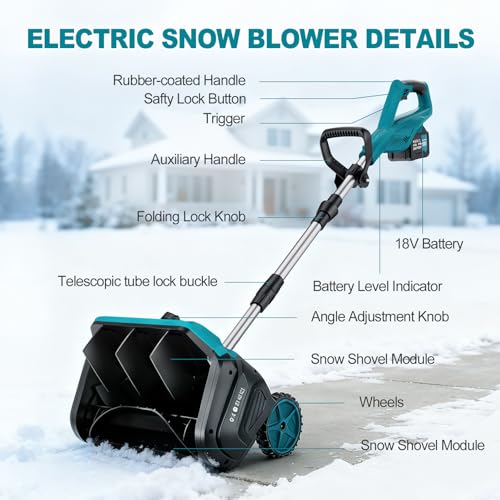 Cordless Snow Shovel with Wheels, 17-Inch Electric Snow Blower, 18V 2x4.5Ah Battery Powered Brushless Motor, 25ft Throwing Distance, Winter Removal Tool for Driveway Sidewalk Patio