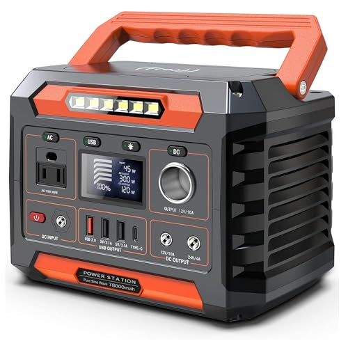 AWELTEC Portable Power Station 300W,78000Mah(288Wh) Lightweight Compact Solar Generator with AC DC USB Outlet,LED Light,Pass-Through Charging for Camping,Travel,Outdoors,Home Blackout