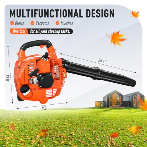 28CC 2-Cycle Gas Handheld Leaf Blower, 475 CFM 200 MPH Lightweight Power Blower with Variable Speed & Easy Start, for Yard Cleanup, Patio, Driveway, Lawn Debris