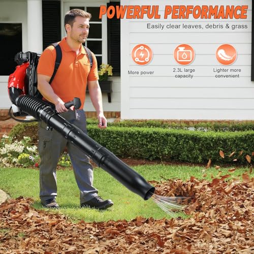 Gas Powered Backpack Leaf Blower 75.6cc 2-Stroke, 850 CFM Airflow & 200 MPH Wind Speed Yard Blower for Leaves, Snow & Outdoor Cleanup