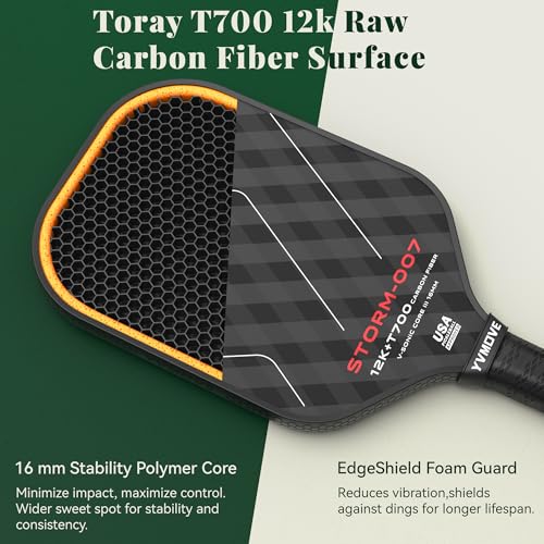 YVmove Pickleball Paddle with T700 Raw Carbon Fiber Surface & 16mm STR-Core Power Polymer Core, Premium Pickle Ball Racket Designed for Ultimate Spin & Consistency, USAPA Approved