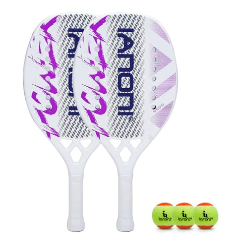 Beach Tennis Racket Carbon Fiber with EVA Memory Foam Core Tennis Paddles Set of 2 Paddle and 3 Balls(2Pcs,White)