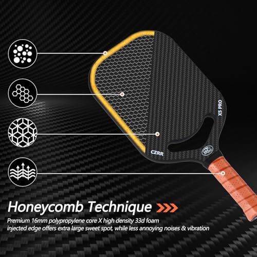 Pickleball Paddle, 3K Carbon Fiber Pickleball Paddle with Aero Throat, USA Pickleball Approved, 16MM Polypropylene Honeycomb Core, Textured Carbon Grit Surface