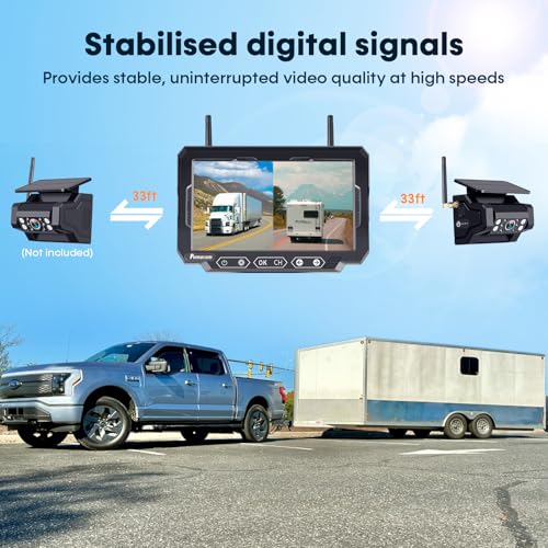 Magnetic Solar Wireless Backup Camera: 7" Portable 1 Min Easy Install Scratch-Proof No Delay Backup Camera for Truck Rechargeable HD 1080P for Pickup Trailer Small RV Camper Pemacom P15