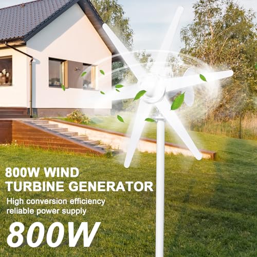 duwiikab 800W Wind Turbine, 6-Blade 12V/24V Wind Energy System, Wind Turbine Generator Kit, Home Wind Turbine, Full Power Protection Wind Generator for Boats Home Farm Industrial Charging White