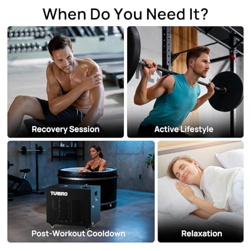 TURBRO 1 HP 9,300BTU, Cold Plunge Chiller, Smart Ice Bath Water Chiller with Schedule Timer, Dual Filters and Ozone Generator, Wheels, Handles, Insulated Pipes, for Athlete Recovery and Therapy, F85