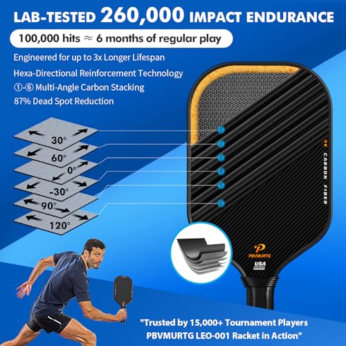 Pbvmurtg Carbon Fiber Pickleball Paddles, Thermoformed T7003K Raw Carbon Textured Pickleball Racket USAPA Approved Paddle –16mm Roar-Powered Core, Designed for Ultimate Spin,Power, Control& Balance.
