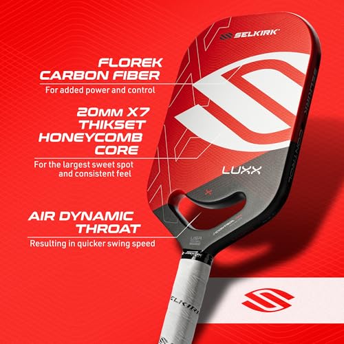 Selkirk Sport LUXX Control Pickleball Paddle | Florek Carbon Fiber Pickleball Paddles with a Polypropylene X7 Core | The Pickle Ball Racket Designed for Ultimate Power & Control | Invikta Red