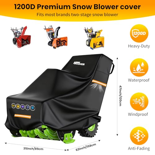 HICOVER Snow Blower Cover - 1200D Snowblower Covers Heavy Duty Waterproof Zipper Reflective Strips Universal Fit for EGO, Honda, Ryobi, Cub Cadet, Ariens, Troy Bilt, Snow Joe, Toro and PowerSmart