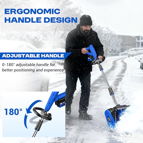 POXURIO 2 * 40V Electric Cordless Snow Shovel, 13 Inch Brushless Electric Snow Blower with 2×4.0Ah Batteries & Fast Charger, 13" Width, 6" Depth, 25FT Throw Distance Snow Shovel for Driveway, Patio