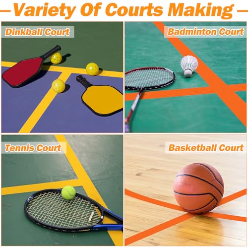 Innconee 4 Pcs Pickleball Court Tape, 2in x 656 ft Tape for Outdoor Indoor Court Temporary Lines Marking Kit for Basketball Games Activities, Orange and Yellow