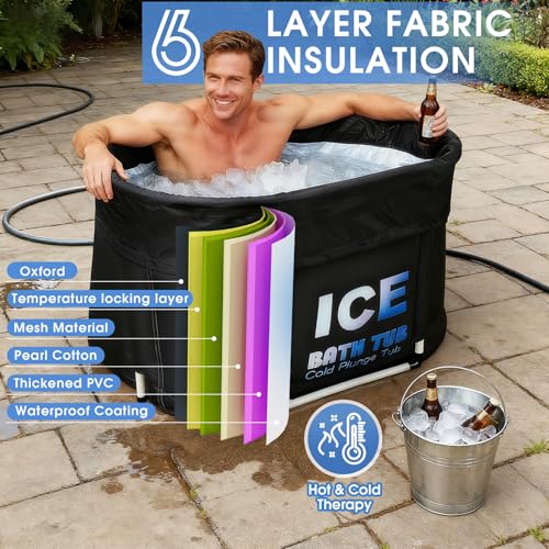 Oval Ice Bath Tub for Athletes with Cover, 130 Gal Capacity Portable Cold Plunge Tub for Recovery and Cold Water Therapy, Ice Baths for Home, Gym, Indoor, Outdoor Use