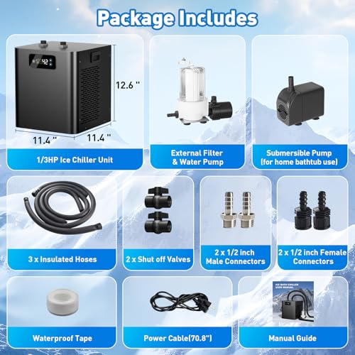 Ice Bath Chiller & Cold Therapy Tub Kit, 1/3 HP Water Chiller with External Filter & Pump, 148Gal Ice Pod, Upgraded Ice Bath Tub with Water Chiller for Cold Therapy