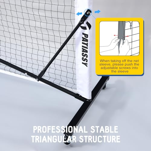 Patiassy Pickleball Net Set with Wheels and Pickleball Court Marking Kit 22 FT Regulation Size Portable Pickleball Nets with Net Tension Adjuster, 8 Sandbags for Outdoor Indoor Driveway (White)