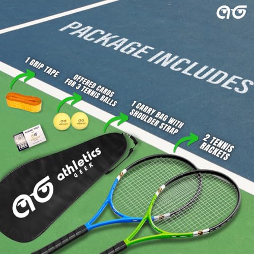 Athletics Geek Teen Tennis Racket Set-27 Inch Tennis Rackets for Beginners and Youth Players-Lightweight Racquets with Carry Bag, Grip Tape, and Ball Offer-Ideal for Boys & Girls Ages 12+