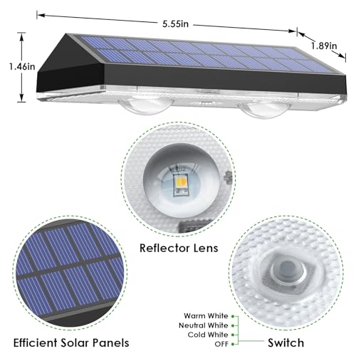LIANGLOME Solar Fence Lights Outdoor - 2700/4000/6000K 3 Mode, Waterproof LED, Fence Light Solar Powered for Outside, Backyard/Railing/Step/Patio/Wall and Home Improvement(8 Pack)