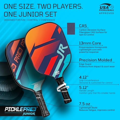 PicklePro Junior – Complete Pickleball Set with 10ft Net for Youth & Families – Includes 4 Junior Paddles, 4 Pickleballs, Carry Bag & Portable Net – USAP Approved Beginner Pickleball Kit