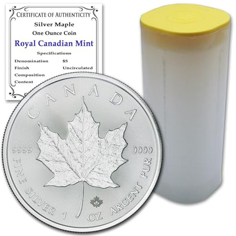 1988 - Present (Random Year) Lot of (25) 1 oz Silver Canadian Maple Leaf Coins Brilliant Uncirculated with Certificates of Authenticity $5 Seller BU