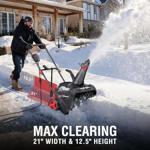 AMERISUN Electric Snow Blower, 21-Inch Corded Snow Thrower, 15-Amp, with LED Light for Yard Driveway Deck(AM7521)