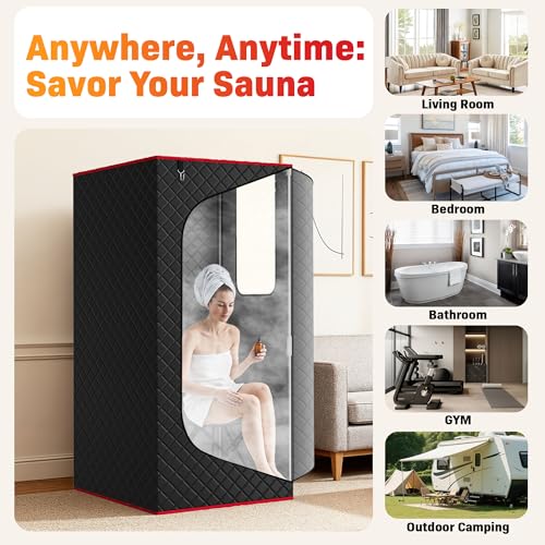Manastin Upgraded Portable Steam Sauna for Home, Sauna Tent with 3L/1200W Steamer, XL Foldable and Remote Control, 99-Min Timer & 15 Power Levels, 2.6' x 2.6' x 5.9' Detox Spa for Relaxation,Jet Black