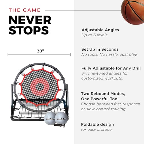 IE Sports Basketball Rebounder Multi-Sport Rebound Net with 9 Angle Adjustments and Return Attachment for Soccer, Pickleball and Baseball, Red