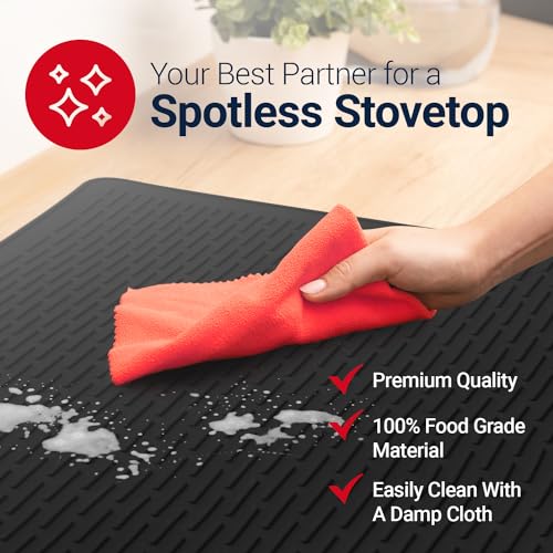 Thick Stove Top Cover for Electric Stove (28 x 20 Inch) Silicone Flat Range Mat for Glass Cooktop, Heat-Resistant Induction Protector Covers for Stovetop, Silicon Oven Topcover Protectors - Black