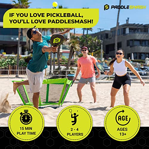 PaddleSmash - Pickleball Yard Game, As Seen on Shark Tank - Beach, Backyard, Lawn, Outdoor Activities for Adults and Family - Easy Assembly, Includes 4 Paddles, 2 Balls & Case